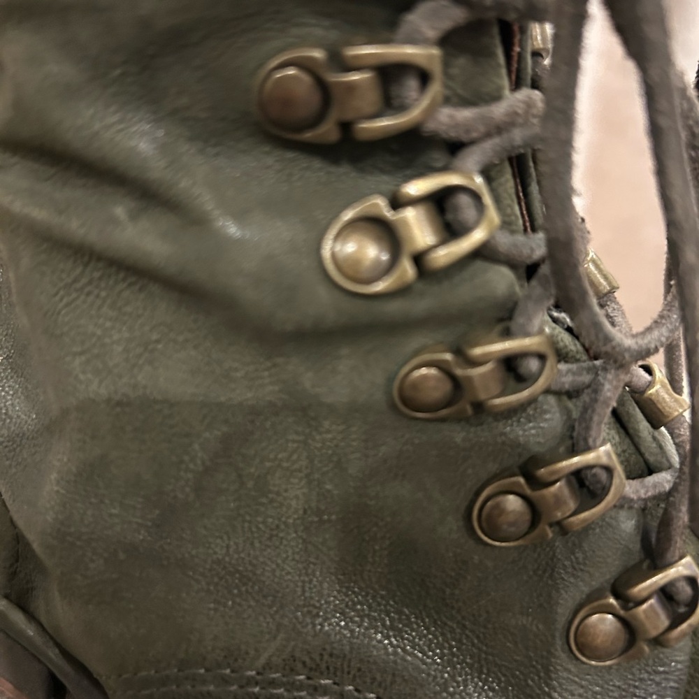 A.S.98 Olive Green Leather Lace-Up Ankle Boots with Brown Strap - Picture 3 of 7